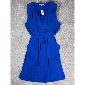 GAP Women's Royal Blue Sleeveless Wrap Midi Dress Casual Pocket‎ Size XXL